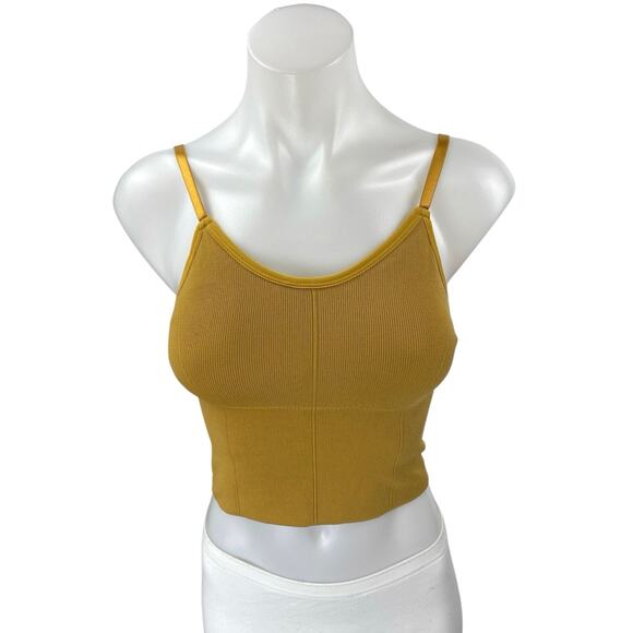 Goldhinge Women's Gold Brown Rib Knit Sleeveless Cami Camisole Crop Tank Top S - Picture 1 of 3